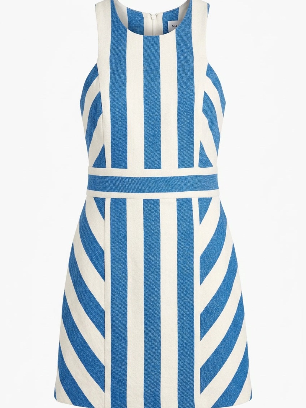 Milly| Maya Blue and White Striped Sleeveless Mini Dress| 47% Cotton - Picture 2 of 9